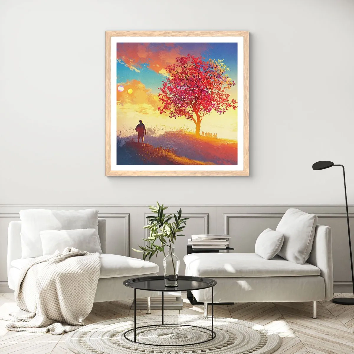 Affiche dans un chêne clair - Poster - Pèlerin à destination - 30x30 cm