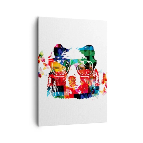 Impression sur toile - Image sur toile - Ours coloré avec des lunettes avec des papillons et des notes de musique - 50x70cm - Ca plait au chien! - Décoration murale moderne pour le salon et la chambre ARTTOR