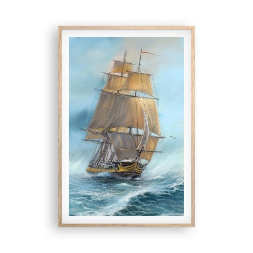 Affiche dans un chêne clair - Poster - Se précipitant sur les vagues - 61x91 cm