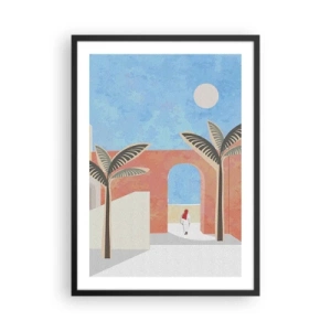 Affiche dans un cadre noir - Poster - Paysage minimaliste avec des palmiers et une arche - 50x70cm - Journée arabe - Décoration murale moderne pour le salon et la chambre ARTTOR