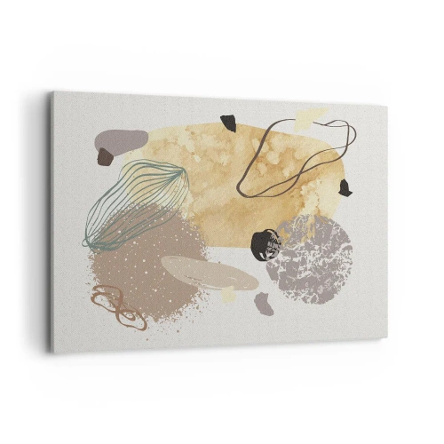 Impression sur toile - Image sur toile - Une composition de formes abstraites en beige et jaune. - 100x70cm - Plumcologie appliquée - Décoration murale moderne pour le salon et la chambre ARTTOR