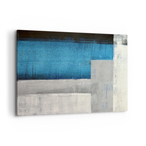 Impression sur toile - Image sur toile - Une composition abstraite avec des nuances de bleu, de gris et de blanc. - 100x70cm - Une composition poétique de gris et de bleu - Décoration murale moderne pour le salon et la chambre ARTTOR