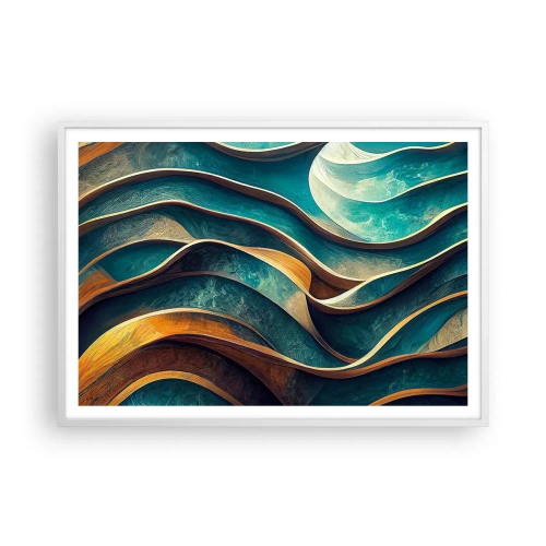 Affiche dans un cadre blanc - Poster - Méandres de bleu - 100x70 cm