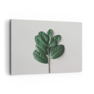 Impression sur toile - Image sur toile - Un brin de feuilles vertes sur un fond clair - 120x80cm - Dessin de la nature elle-même - Décoration murale moderne pour le salon et la chambre ARTTOR