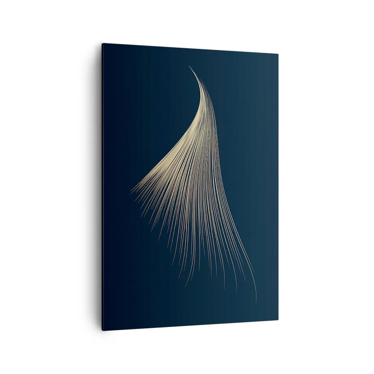 Impression sur toile - Image sur toile - Une ligne délicate en forme de plume sur un fond bleu marine - 70x100cm - Comme les cheveux d'un ange - Décoration murale moderne pour le salon et la chambre ARTTOR