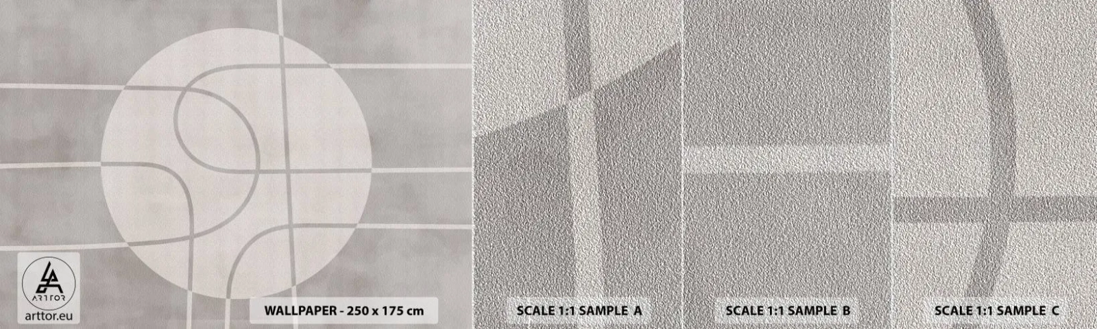 Échantillon de Papier Peint Premium Sand - Circulaire et tout droit - Brillant, Minimaliste, Roue - 100x30 cm