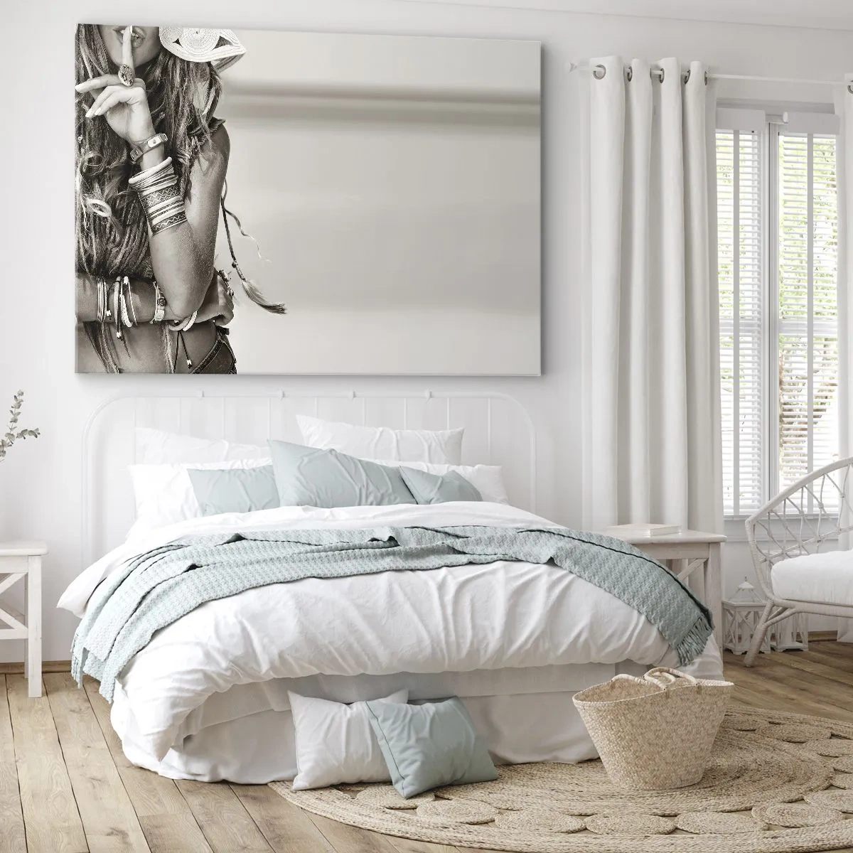 Impression sur toile - Image sur toile - Portrait d'une femme bohème avec des bijoux - 120x80cm - Comment va la fille - Décoration murale moderne pour le salon et la chambre ARTTOR