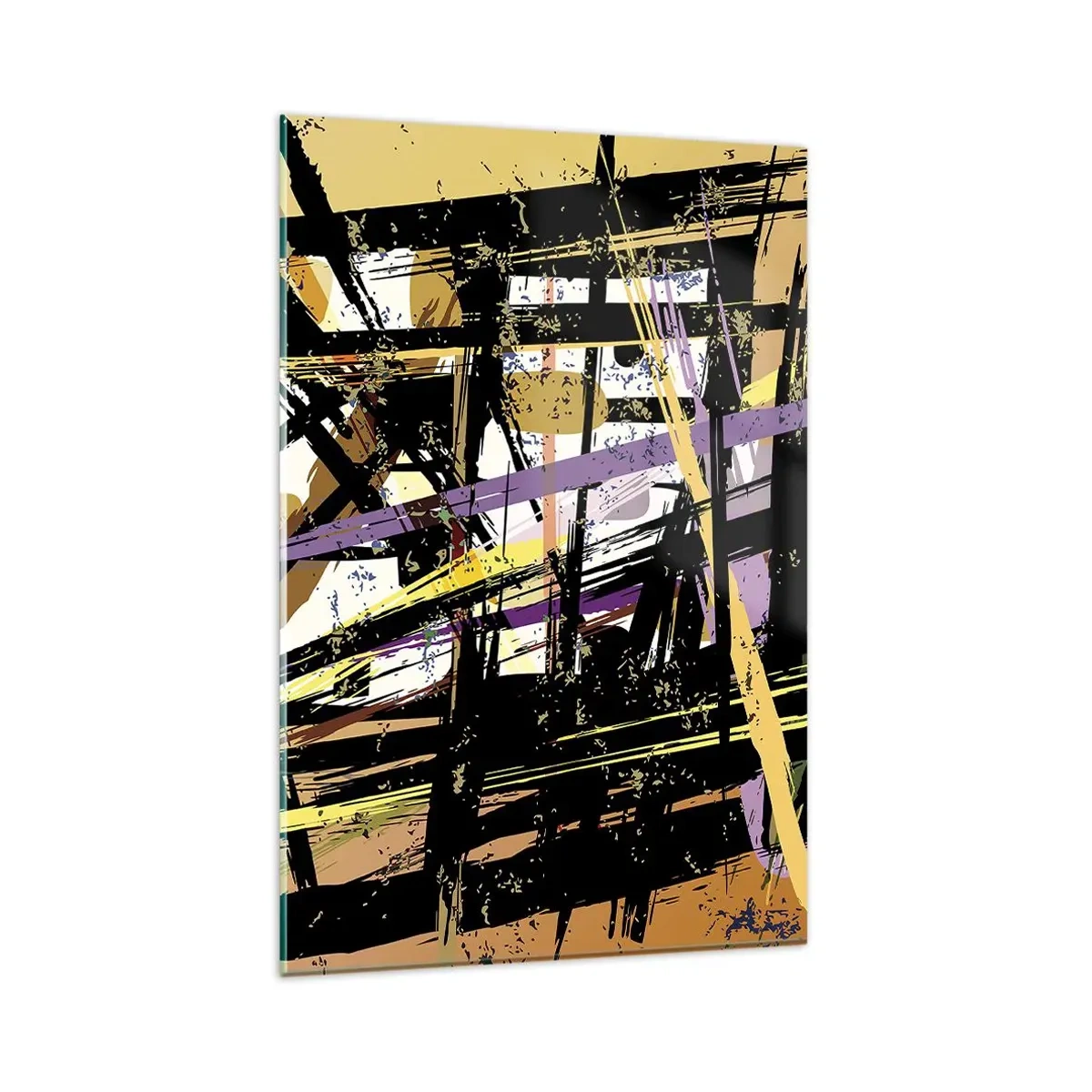 Impression sur verre - Image sur verre - Lignes et formes abstraites sur fond beige - 80x120cm - Une coupe nette - Décoration murale moderne pour le salon et la chambre ARTTOR