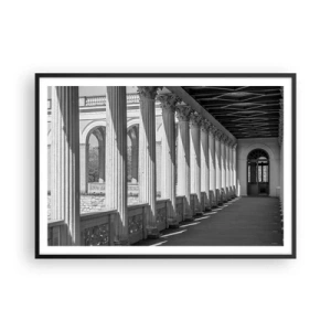 Affiche dans un cadre noir - Poster - Colonnade de style classique en noir et blanc - 100x70cm - Arcade ensoleillée - Décoration murale moderne pour le salon et la chambre ARTTOR