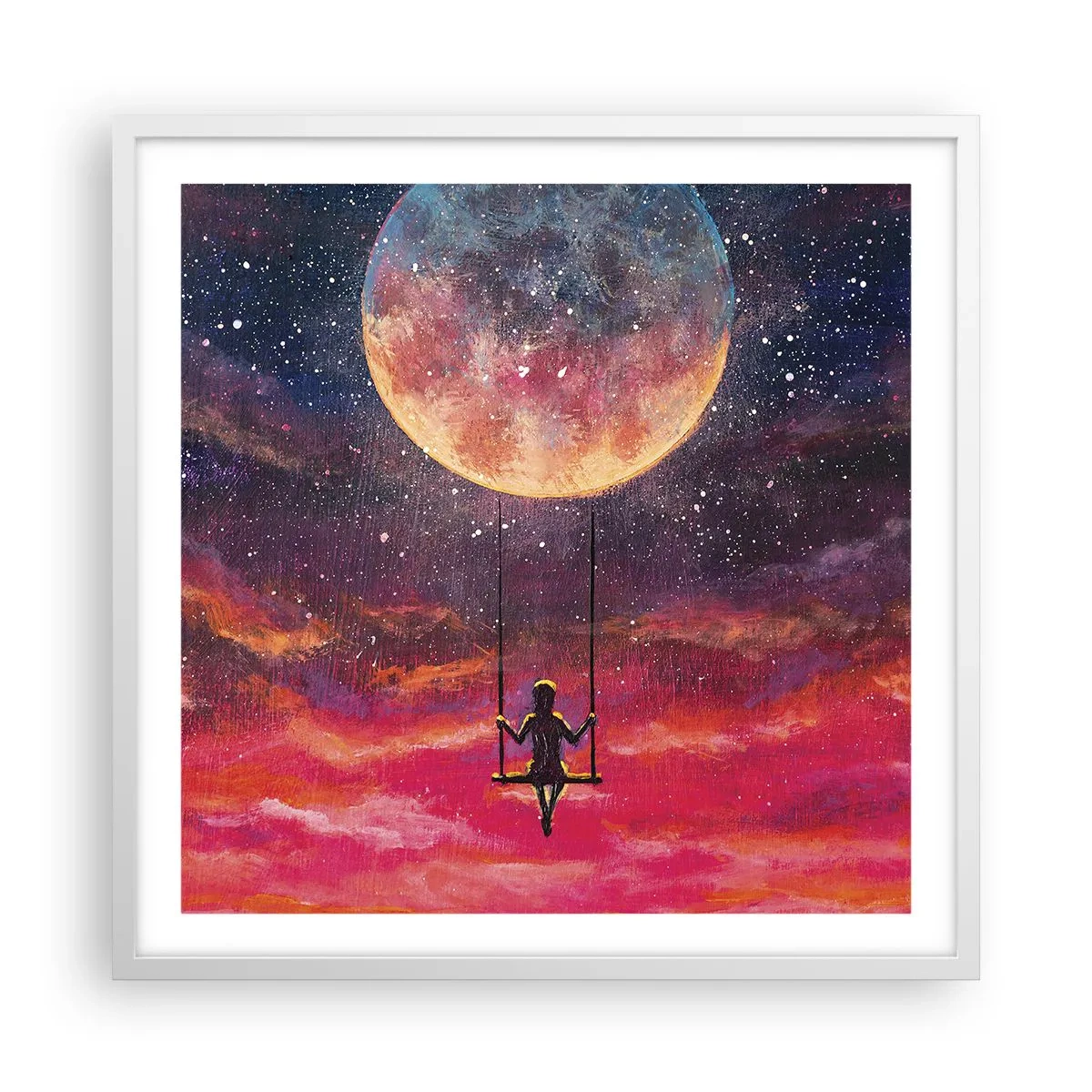 Affiche dans un cadre blanc - Poster - Se balancer dans les nuages - 60x60 cm