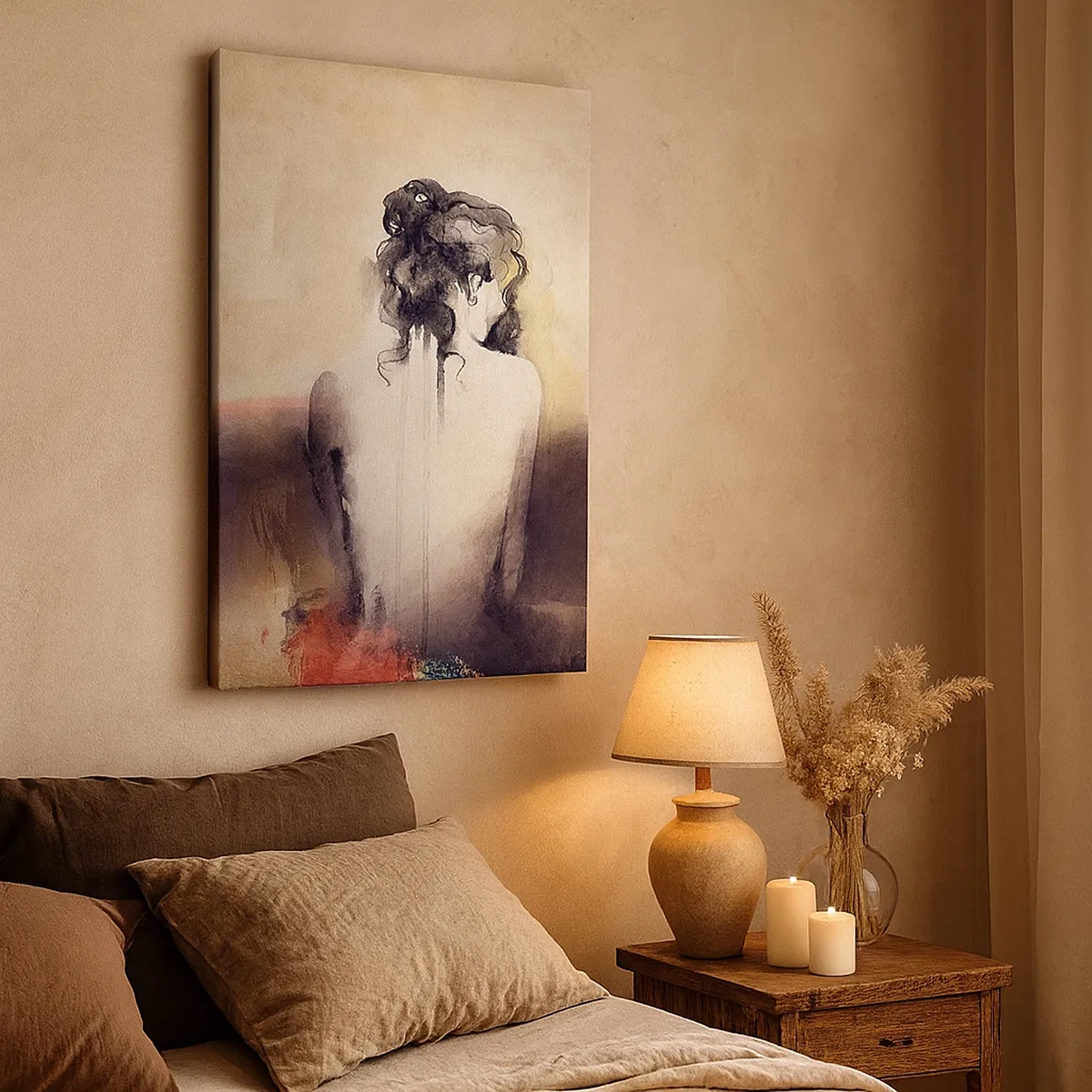 Impression sur toile - Image sur toile - Un portrait subtil d'une femme dans un style artistique - 50x70cm - Lignes lisses, formes ovales - Décoration murale moderne pour le salon et la chambre ARTTOR