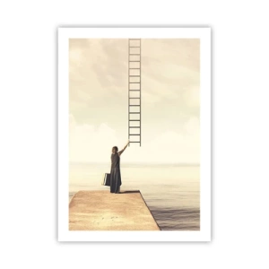 Affiche - Poster - Une femme sur un quai cherchant une échelle menant au paradis - 50x70cm - Voyage magique - Décoration murale moderne pour le salon et la chambre ARTTOR
