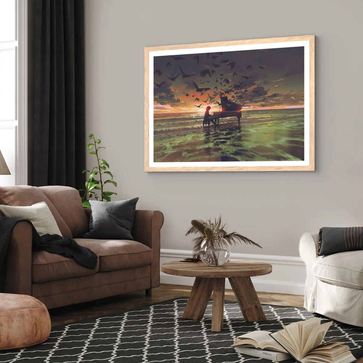 Affiche dans un chêne clair - Poster - Concert pour piano et vagues - 50x40 cm