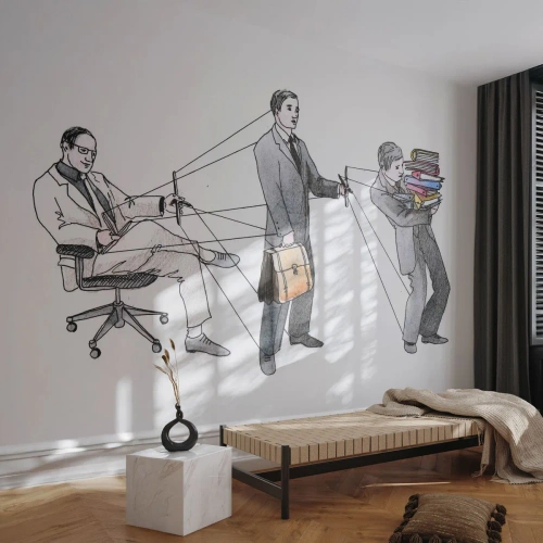 Papier Peint Photo Premium Sand - Chacun a son maître - Abstraction, Homme, Travail - 150x105 cm