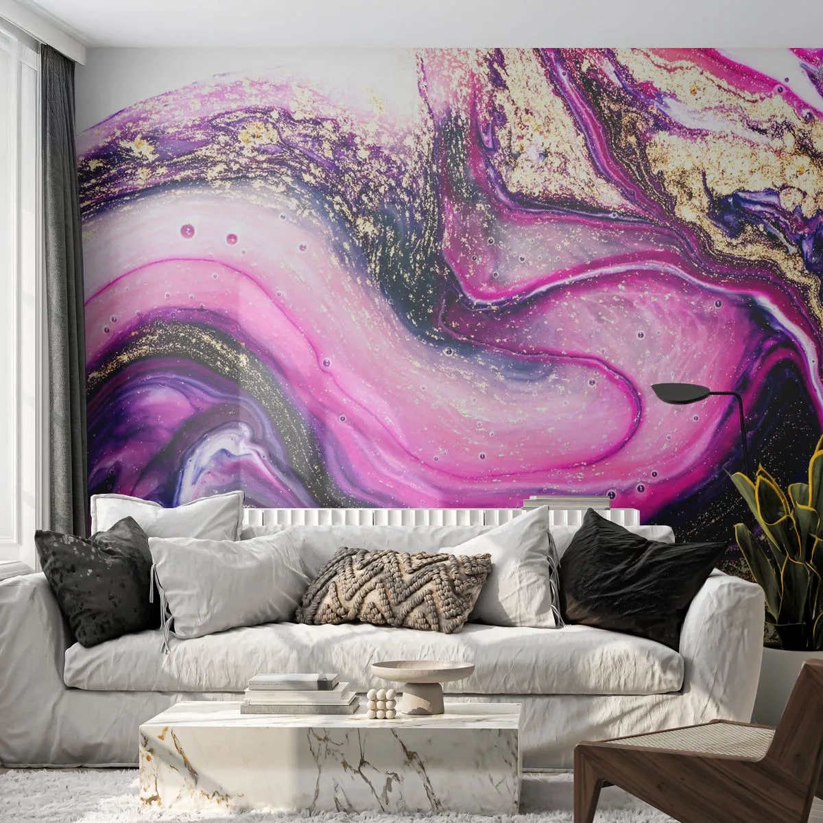 Papier Peint Photo Premium Sand - Composition abstraite de violet et d'or - 100x70cm - Un instant dans les coulisses - Décoration murale moderne pour le salon et la chambre ARTTOR