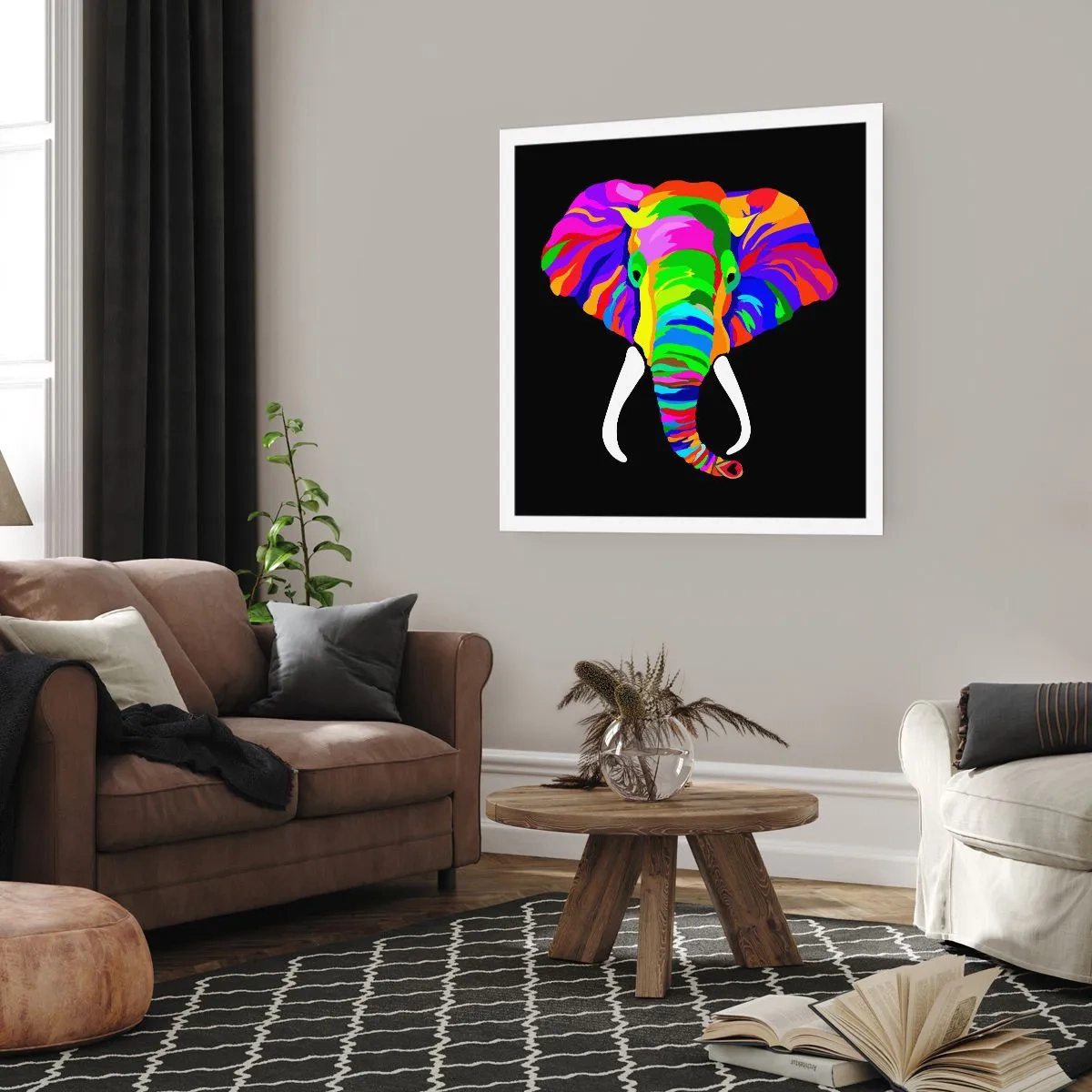 Affiche - Poster - L'éléphant qui aimait se baigner dans un arc-en-ciel - 50x50 cm