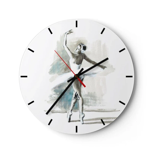 Horloge murale - Pendule murale - Une ballerine en tenue blanche capturée dans une pose de danse - 30x30cm - Enchantement du cygne - Décoration murale moderne pour le salon, la cuisine et la chambre ARTTOR