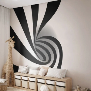 Papier peint sur mesure Premium Sand - Et pourtant ça tourne - Abstraction, Graphique, Noir et blanc