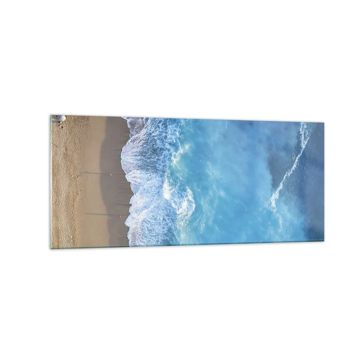 Impression sur verre - Image sur verre - Une vue plongeante sur la plage et les vagues de la mer - 120x50cm - La force du bleu - Décoration murale moderne pour le salon et la chambre ARTTOR