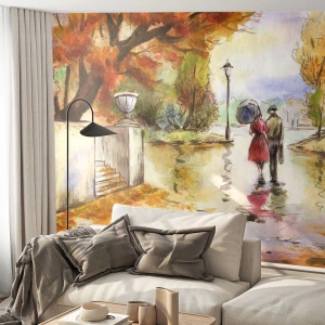 Papier Peint Photo Premium Sand - Automne romantique dans le parc - Ville, Personnes, Couple amoureux - 300x210 cm