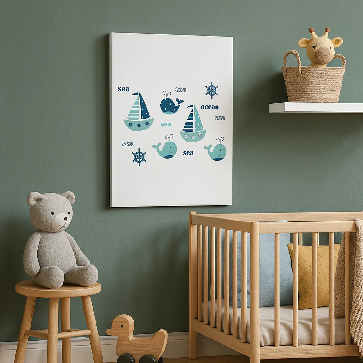 Impression sur toile - Image sur toile - Charmants motifs nautiques avec des baleines et des voiliers - 50x70cm - À travers les mers et les océans - Décoration murale moderne pour le salon et la chambre ARTTOR