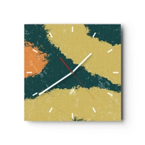 Horloge murale - Pendule murale - Taches abstraites aux couleurs terreuses et vertes - 30x30cm - Abstraction – mouvement lent - Décoration murale moderne pour le salon et la chambre ARTTOR