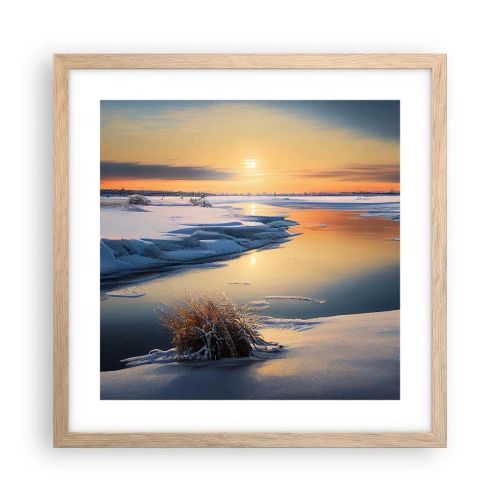 Affiche dans un chêne clair - Poster - Coucher de soleil d'hiver - 40x40 cm