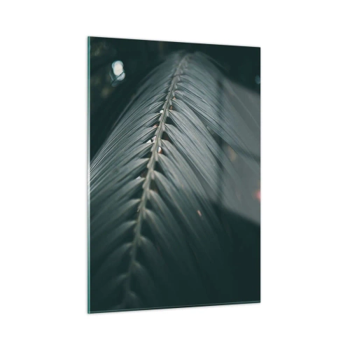 Impression sur verre - Image sur verre - Gros plan d'une feuille de palmier vert foncé avec reflet lumineux - 50x70cm - Précision de la nature - Décoration murale moderne pour le salon et la chambre ARTTOR