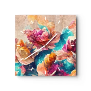 Horloge murale - Pendule murale - Fleurs colorées sur fond beige - 30x30cm - Splendeur colorée du bouquet - Décoration murale moderne pour le salon et la chambre ARTTOR