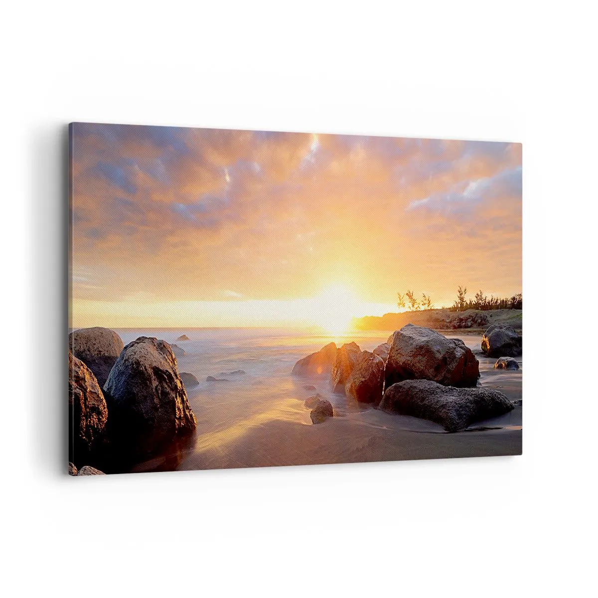 Impression sur toile - Image sur toile - Coucher de soleil sur la côte rocheuse - 100x70cm - Brise lumineuse du soir - Décoration murale moderne pour le salon et la chambre ARTTOR
