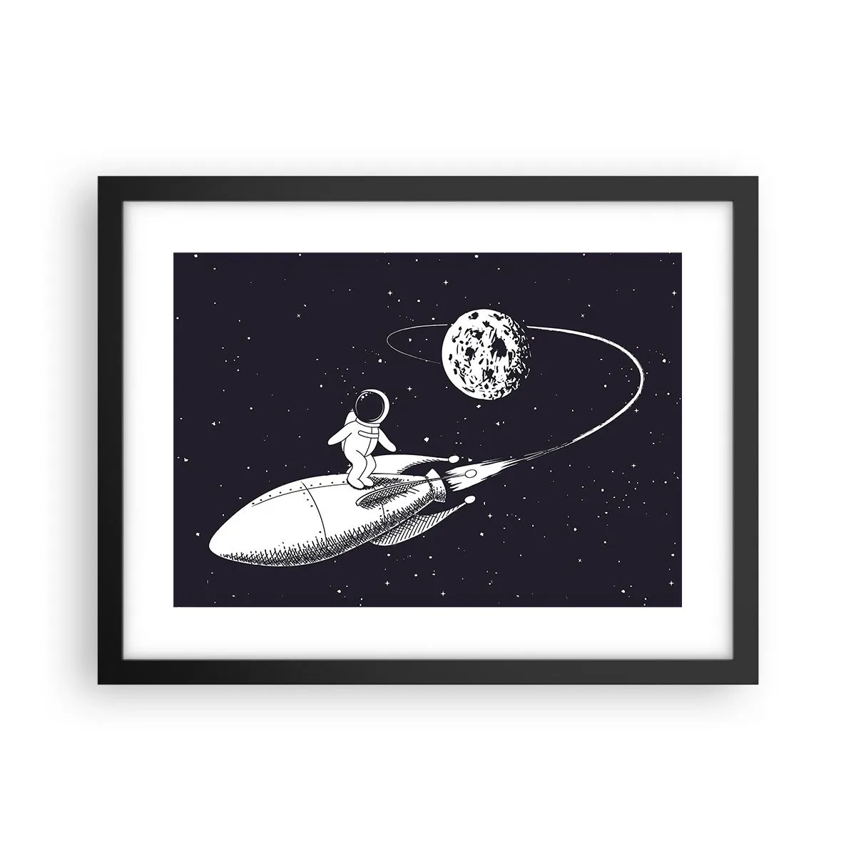 Affiche dans un cadre noir - Poster - Surfeur de l'espace - 40x30 cm