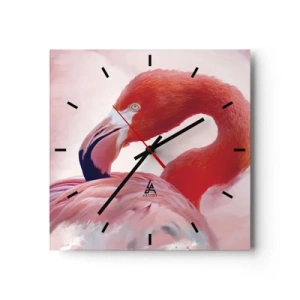 Horloge murale - Pendule murale - Un flamant rose aux tons roses sur fond clair - 30x30cm - Beauté des oiseaux - Décoration murale moderne pour le salon et la chambre ARTTOR