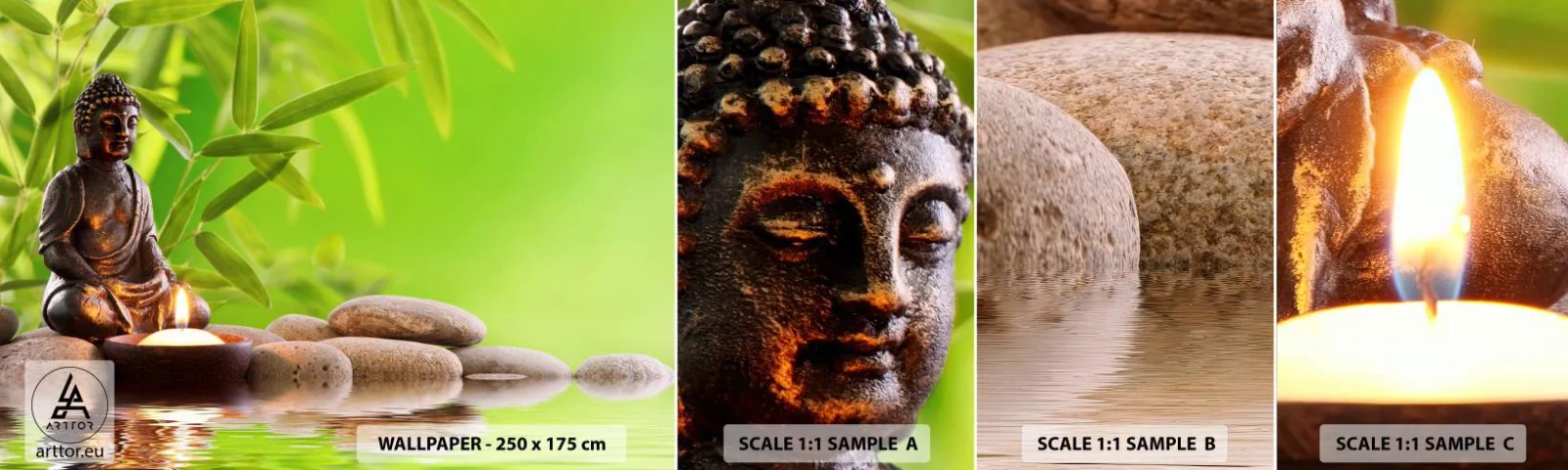 Échantillon de Papier Peint Autocollant Deluxe Sticker - La vie est belle - Bouddha, Bambou, Spa - 100x30 cm