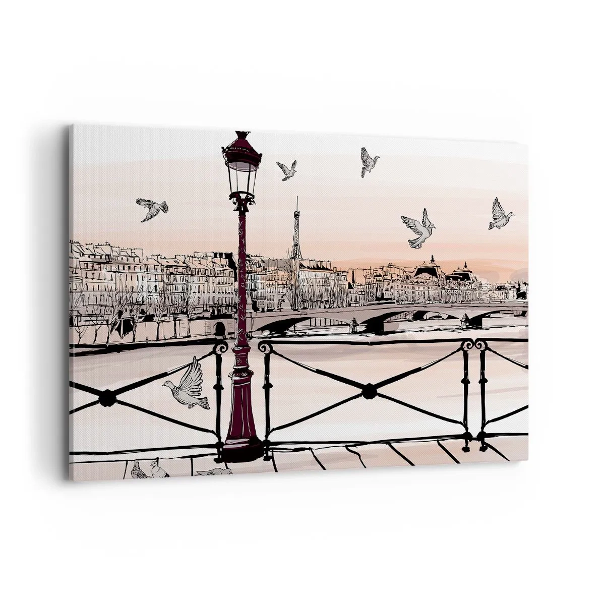 Impression sur toile - Image sur toile - Vue parisienne avec une lanterne et un pont - 120x80cm - Sur les toits de Paris - Décoration murale moderne pour le salon et la chambre ARTTOR