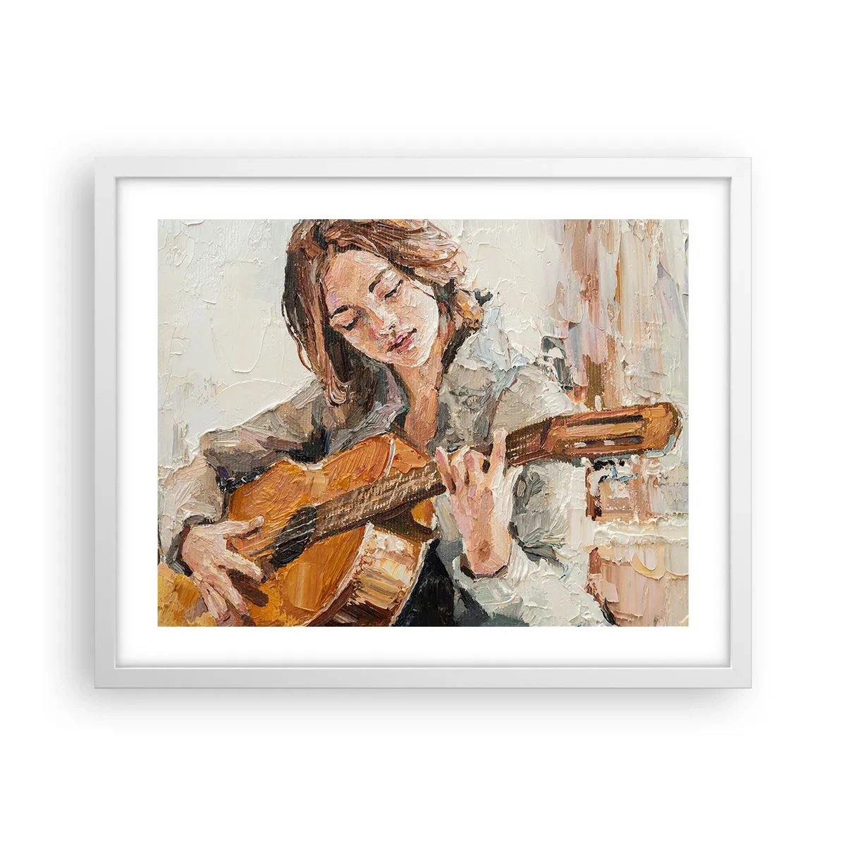 Affiche dans un cadre blanc - Poster - Concerto pour guitare et coeur de fille - 50x40 cm