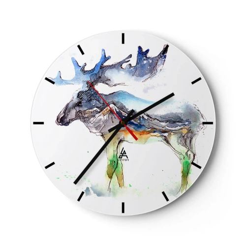 Horloge murale - Pendule murale - Un orignal dans un paysage hivernal avec des détails pittoresques à l'aquarelle - 30x30cm - Le héros d'un conte d'hiver - Décoration murale moderne pour le salon, la cuisine et la chambre ARTTOR