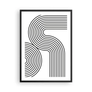 Affiche dans un cadre noir - Poster - Graphiques modernes avec des lignes abstraites en noir et blanc - 50x70cm - En plein virage - Décoration murale moderne pour le salon et la chambre ARTTOR