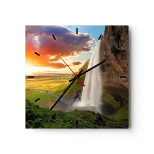 Horloge murale - Pendule murale - Une cascade dans un paysage pittoresque au coucher du soleil - 30x30cm - La plénitude de l'été islandais - Décoration murale moderne pour le salon et la chambre ARTTOR