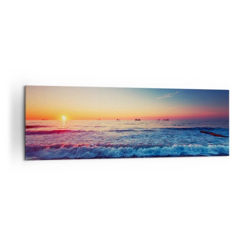 Impression sur toile - Image sur toile - Coucher de soleil sur une mer calme avec des vagues - 160x50cm - Mais quel horizon ? - Décoration murale moderne pour le salon et la chambre ARTTOR