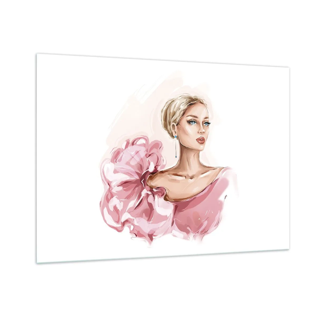 Impression sur verre - Image sur verre - Portrait stylisé d'une femme en robe rose - 100x70cm - Comme peinte... - Décoration murale moderne pour le salon et la chambre ARTTOR