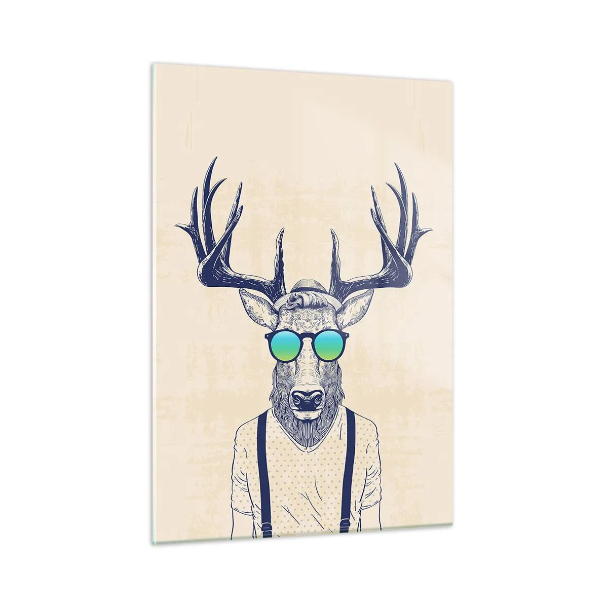 Impression sur verre - Image sur verre - Un cerf élégant portant des lunettes de soleil sur un fond clair - 50x70cm - A qui vous attendiez-vous ? - Décoration murale moderne pour le salon et la chambre ARTTOR