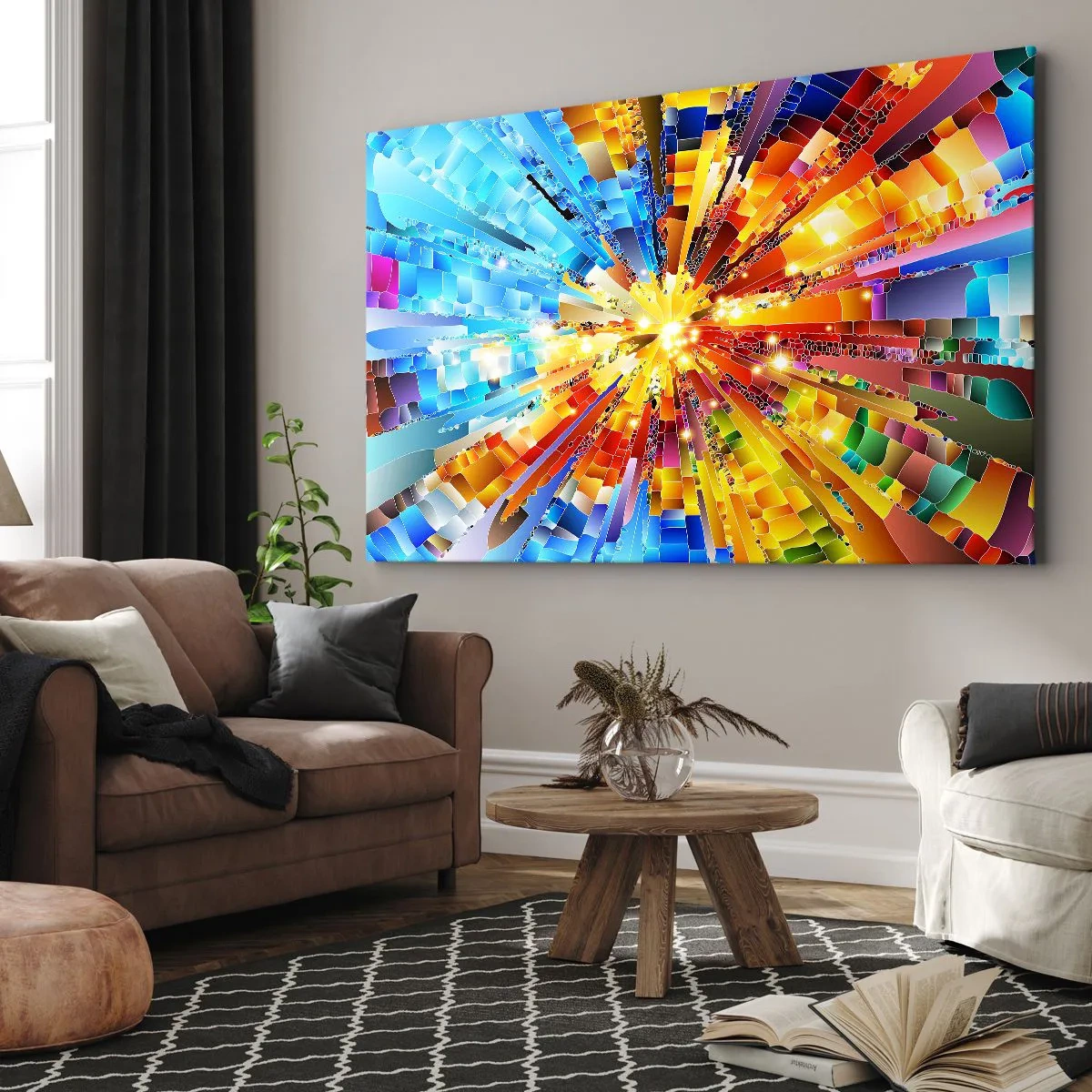 Impression sur toile - Image sur toile - Une explosion dynamique de couleurs et de lumière - 120x80cm - In medias res - Décoration murale moderne pour le salon et la chambre ARTTOR