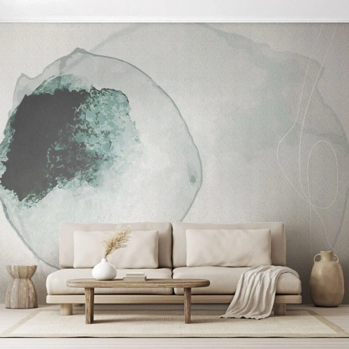 Papier Peint Photo Standard Eco - Une abstraction délicate avec un motif de goutte verte sur un fond clair - 100x70cm - Dans une goutte d'eau - Décoration murale moderne pour le salon et la chambre ARTTOR