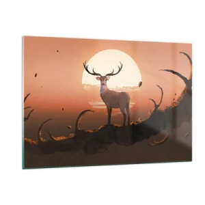 Impression sur verre - Image sur verre - Silhouette d'un cerf sur fond de grande lune entourée de branches - 120x80cm - Cette nuit ne ressemble à aucune autre - Décoration murale moderne pour le salon et la chambre ARTTOR