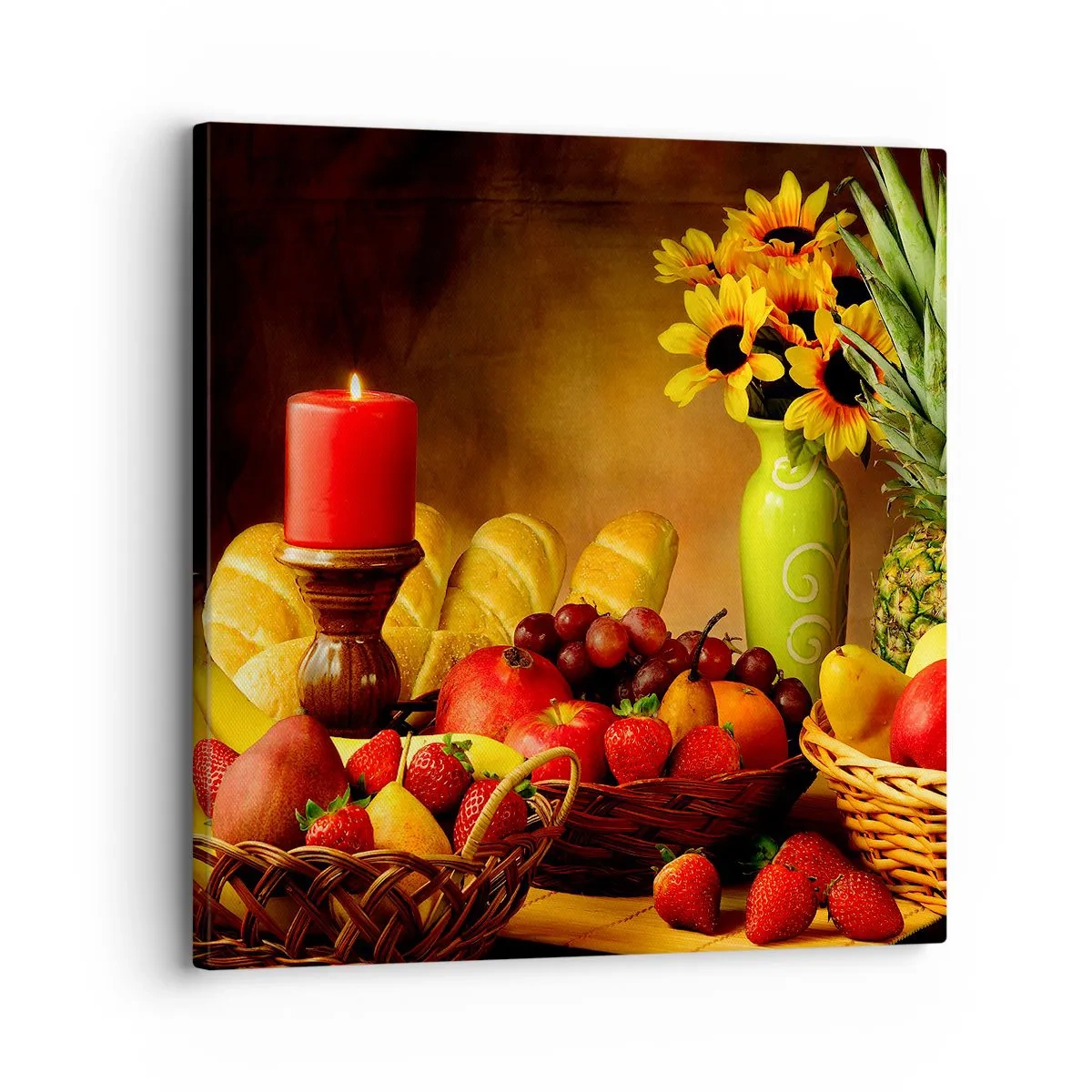 Impression sur toile - Image sur toile - Nature morte de pain et de fruits - 30x30 cm