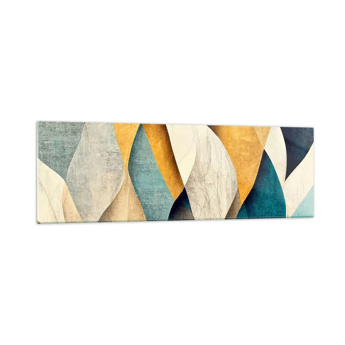 Impression sur verre - Image sur verre - Vagues abstraites dans des tons de bleu et d'or - 160x50cm - Rythme et vague - Décoration murale moderne pour le salon et la chambre ARTTOR