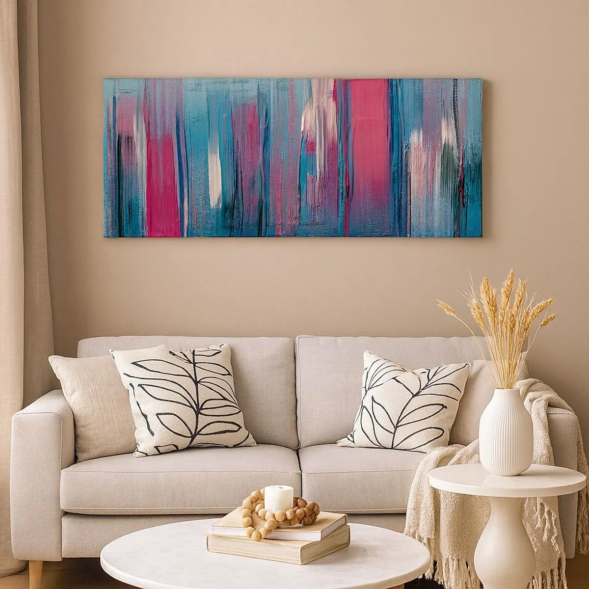 Impression sur toile - Image sur toile - Composition verticale en bleu et rouge - 100x40 cm