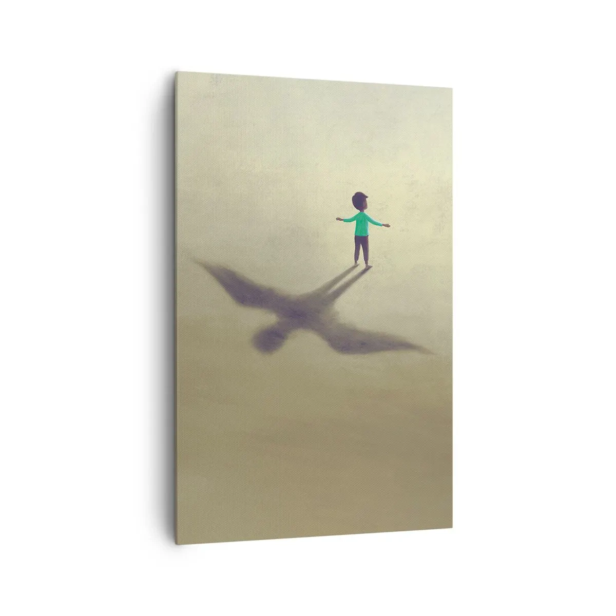 Impression sur toile - Image sur toile - Une figure symbolique d'un enfant avec l'ombre d'un oiseau sur un fond aux tons chauds. - 80x120cm - Héros du futur - Décoration murale moderne pour le salon et la chambre ARTTOR
