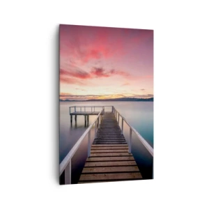 Impression sur toile - Image sur toile - Une jetée menant à un lac tranquille au coucher du soleil - 80x120cm - La douce flamme du soir - Décoration murale moderne pour le salon et la chambre ARTTOR