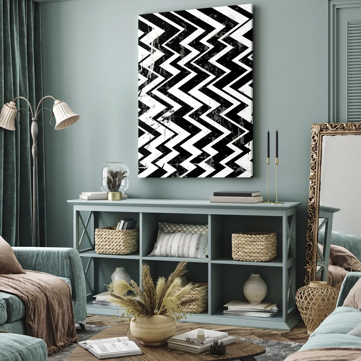 Impression sur toile - Image sur toile - Zig-blanc, zag-noir - 65x120 cm